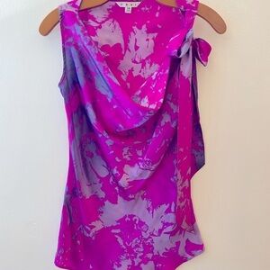 Cabi ‘Fit to Be Dyed’ Silk Magenta and Purple Tie Neck Blouse